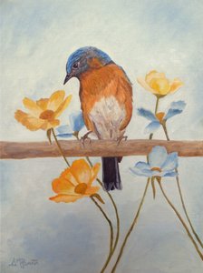 Spring Bluebird and Flowers