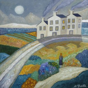 Woman in Moonlit Village