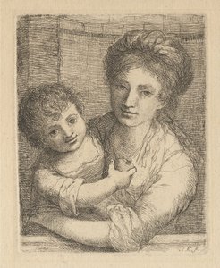 Mother Holding a Child with an Apple