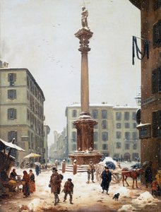 The Redeemer column at Verziere seen from the old street of San Bernardino in Milan