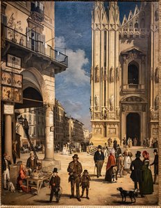 View of Duomo with the Coperto of Figini by Angelo Inganni