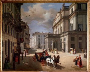 View of the square of Teatro alla Scala, Milan by Angelo Inganni