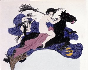 Witches moving in the air. Illustration by Angelo Jank for Jugend by Angelo Jank