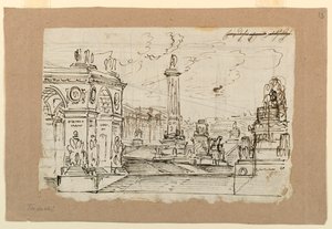 Stage Design, Group of Antique Monuments by Angelo Toselli