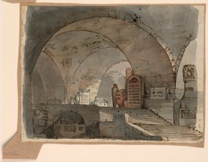 Stage Design, Underground Vaulted Space with Tombs by Angelo Toselli