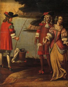 Four-fold double-sided screen, c.1700 (detail) by Anglo Flemish School