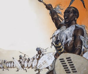 Chaka in Battle at the Head of the Regiment of Tulwana Impi