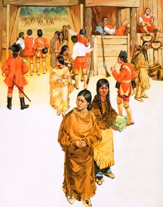 Indian Squaws Concealing Weapons Walk into Fort Micilmackinac