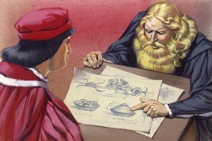 Leonardo Da Vinci explaining possible war engines to Ludovico Sforza