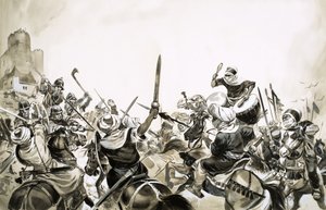Moorish warriors attacking Spanish forces in 711