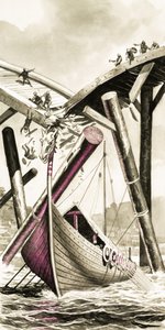 Unidentified Viking Longboat Destroying a Bridge