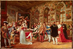 Francois 1st King of France Received the Painting of the Holy Family at Fontainebleau