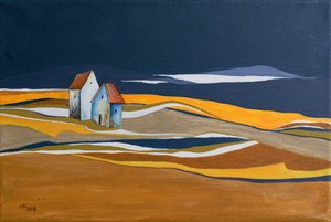 Two Houses Rolling Hills by Aniko Hencz