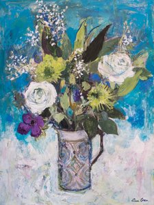 Jug with White Roses and Other Flowers