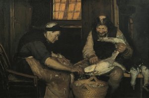 Old Couple Plucking Gulls. Lars Gaihede and Old Lene by Anna Ancher