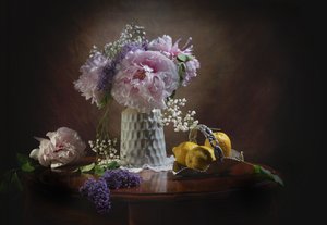 Elegant Peonies and Lemons by Anna Qu