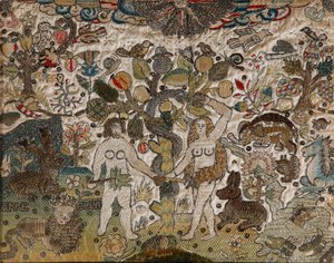 A Needlework Picture Depicting Adam and Eve by Anne Ellys
