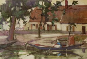 Boat on a Canal, French Village