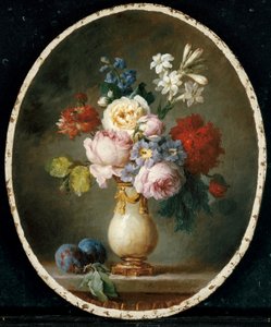A Vase of Flowers and Two Plums on a Marble Tabletop by Anne Vallayer Coster