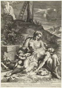 Pieta (engraved by Pieter de Bailliu) by Annibale (after) Carracci