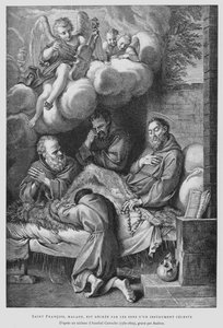 St Francis of Assisi, suffering from sickness, is healed by the sound of a heavenly instrument by Annibale (after) Carracci