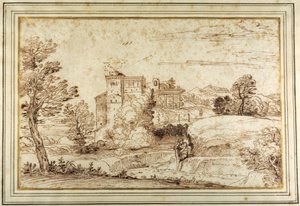 Landscape with a Castle and the Ruins of a Classical Portico by Annibale (follower of) Carracci