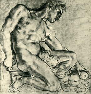 A Seated Ignudo with a Garland, 1598-1599 by Annibale Carracci
