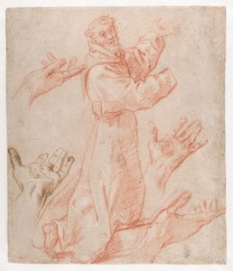 Studies for a Figure of Saint Francis Kneeling in a Three-Quarter View and for His Hands (recto), 1583–85 by Annibale Carracci