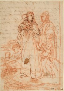 Mother Carrying a Small Child on Her Right Arm Holding a Boy in Her Left by Annibale Carracci