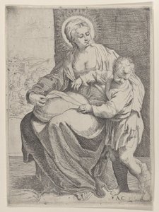 The Virgin seated holding a pillow on her lap with the young Christ standing at right, 1580-1600 by Annibale Carracci
