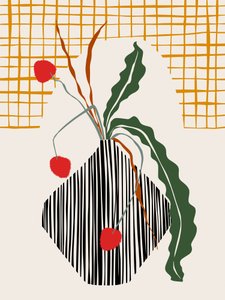 Striped Vase Red Berries