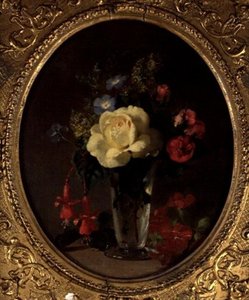 Still Life of a Yellow Rose, Mignonette and Fuchsias by Annie Feray Mutrie