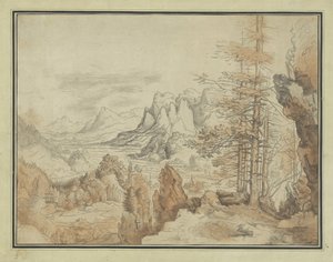 Mountain Landscape with Trees and View into a Valley by Anonymous