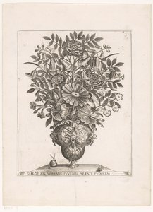 Flowers in Vase with Masks by Anonymous