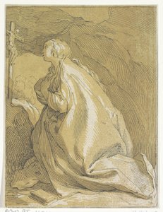 Penitent Mary Magdalene in the Cave Kneeling Before a Crucifix