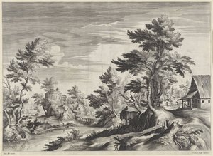 Tree-Rich River Landscape with Some Buildings by Anonymous