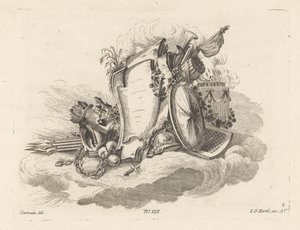 Cartouche with Weapons by Anonymous