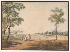 Three Figures Looking Out Over a Landscape with Tin Mine