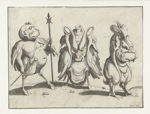 Three Monsters (Grotesque Figures Surrounded by a Frame Line) by Anonymous