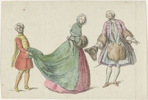 Elegant Man and Woman with Black Page (Modes of February-March 1729, Mercure de France)