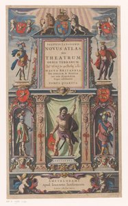 Facade with Personifications of Five Population Groups, Title Page for: Johannes Janssonius, Novus atlas, Sive theatrum (...) Tomus quartus, 1646 by Anonymous