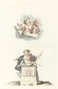 Figure Leaning on a Stone Pillar with Initials and Mary on the Clouds by Anonymous