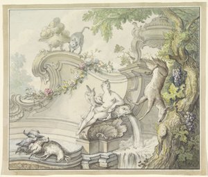 Fountain with Woman and Hunting Spoils by Anonymous