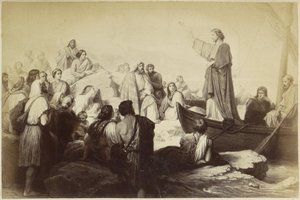 Photoreproduction of (presumably) a print of Jesus preaching from a boat