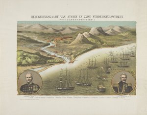 View of Aceh during the Second Aceh Expedition, 1873-1874. Siege map of Atchin and its Defenses. (Bird