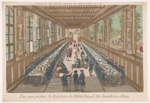 View of the Dining Room of the Hôtel des Invalides in Paris with a Group at a Meal by Anonymous