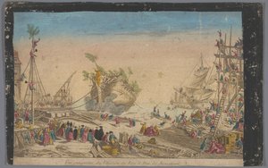 View of the Harbor at Rochefort with the Launch of the Ship Duc de Bourgogne on October 20, 1751