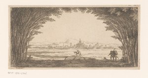 View of a City Seen from Under a Tree Arch