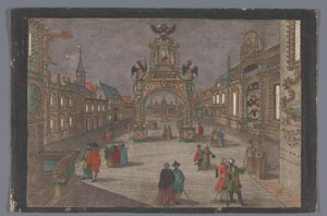 View of a Triumphal Arch with a Two-Headed Eagle and a Portrait Bust of Joseph II, German Emperor, in Frankfurt am Main by Anonymous