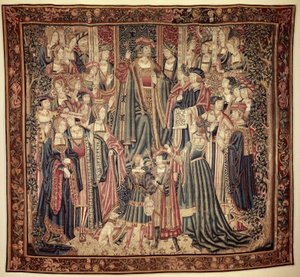 Court Scene with a Prince on the Throne, Surrounded by Courtiers by Anonymous